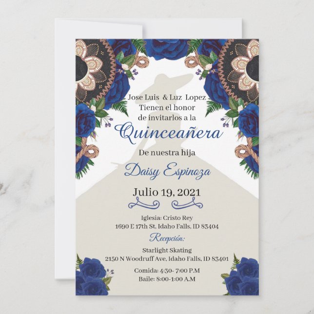 Invitación a Charra Quinceanera, Mariachi azul rea (Anverso)