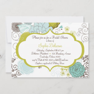 Invitación a Chartreuse & Blue Floral Bridal Showe