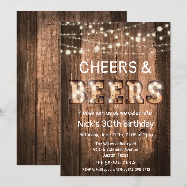 Invitación a Cheers y Cervezas Rústicas (Anverso / Reverso)