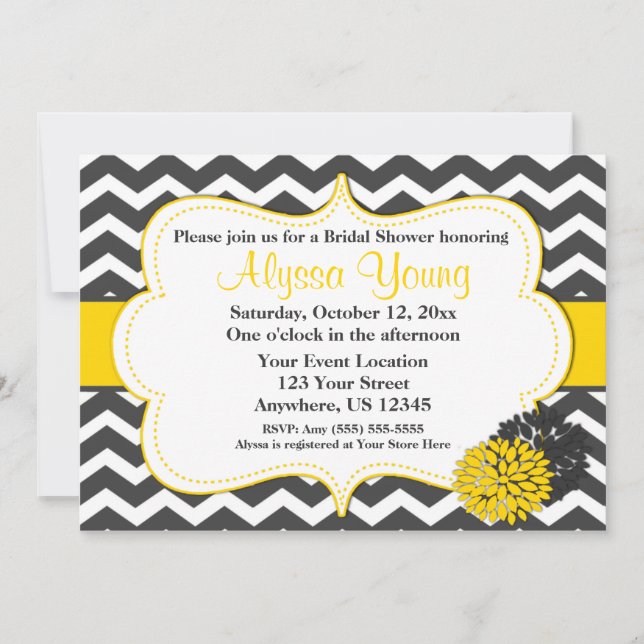 Invitación a Chevron amarillo gris oscuro (Anverso)