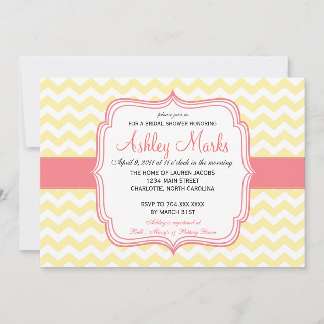 Invitación a Chevron amarillo y rosa (Anverso)