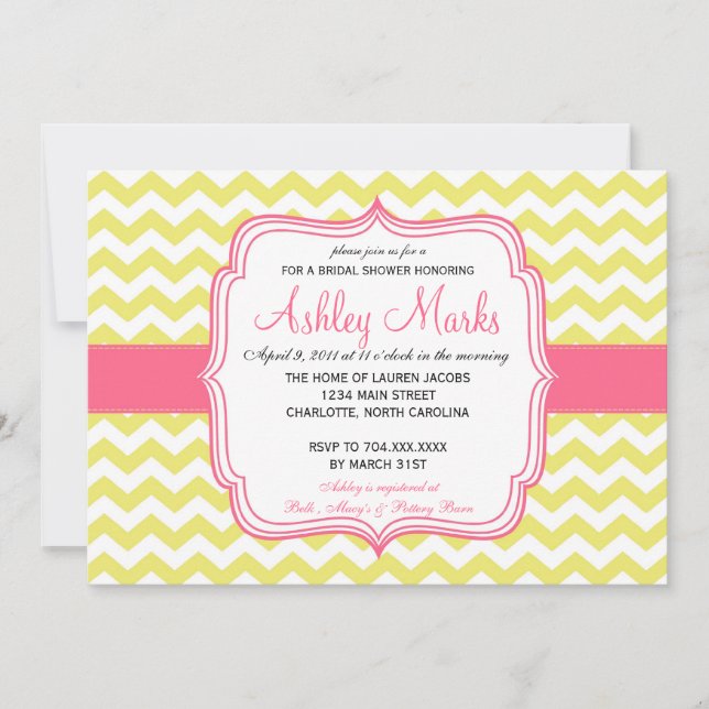 Invitación a Chevron amarillo y rosa (Anverso)