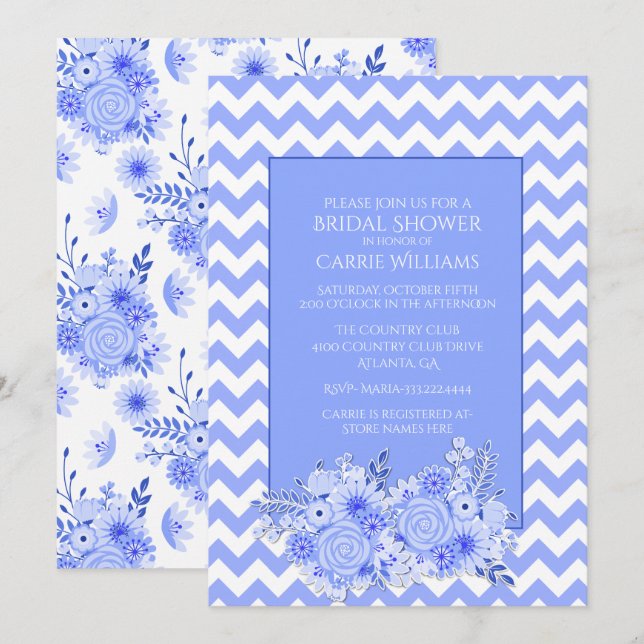 Invitación a Chevron and Flowers a la ducha de nov (Anverso / Reverso)
