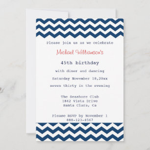 Invitación a Chevron azul y blanco