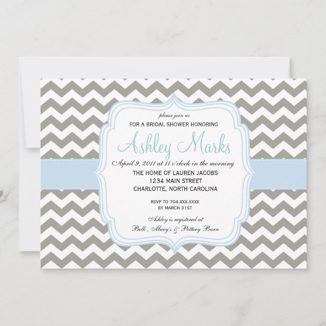 Invitación a Chevron Azul y Gris Lite (Anverso)