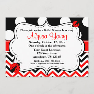 Invitación a Chevron de Black Red Ladybug