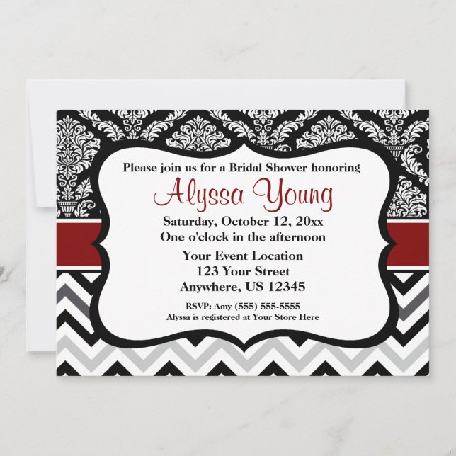 Invitación a Chevron de Damasco Rojo de Borgoña Ne (Anverso)