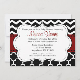 Invitación a Chevron del Quatrefoil rojo oscuro