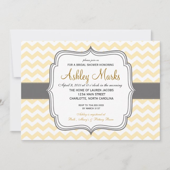Invitación a Chevron gris y amarillo (Anverso)