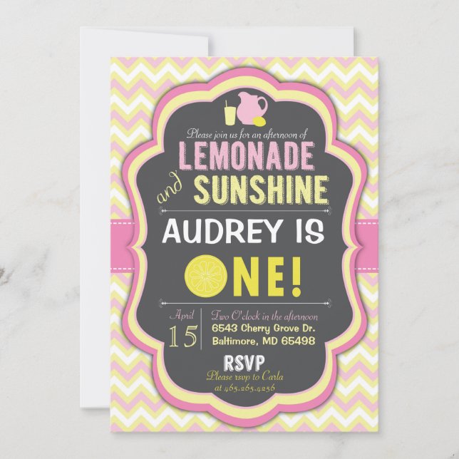 Invitación a Chevron por primer cumpleaños de Lemo (Anverso)