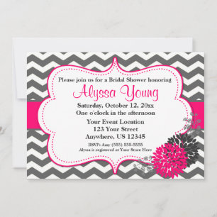 Invitación a Chevron rosa gris oscuro