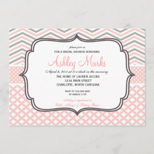 Invitación a Chevron rosa y gris