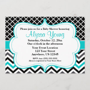 Invitación a Chevron Verde azulado negro