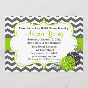 Invitación a Chevron verde limón gris oscuro