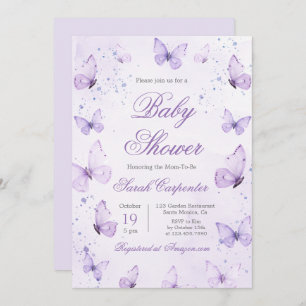 Invitación a Chica Baby Shower de mariposas morada