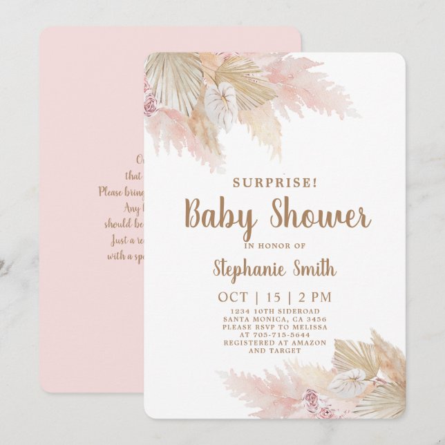 Invitación a Chica Baby Shower de Pampas Grass Sur (Anverso / Reverso)