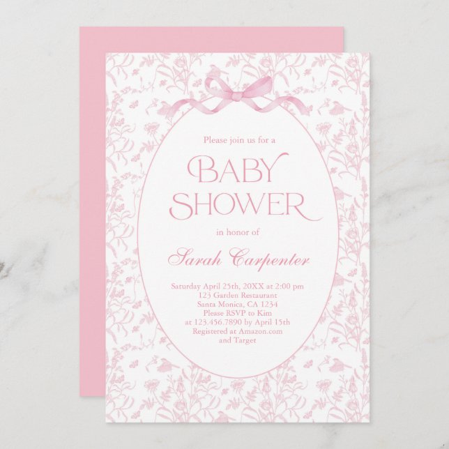 Invitación a Chica Baby Shower de Toile De Jouy Bo (Anverso / Reverso)