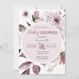 Invitación a Chica de Baby Shower con morado flora