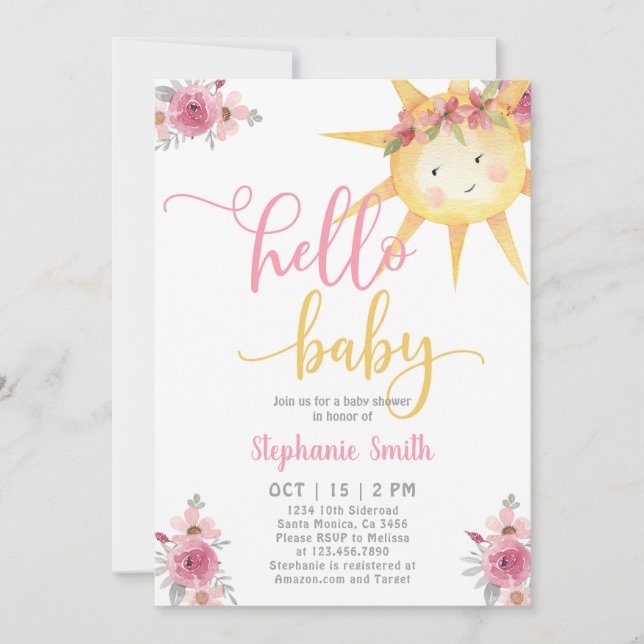 Invitación a Chica de Baby Shower Sunshine (Anverso)