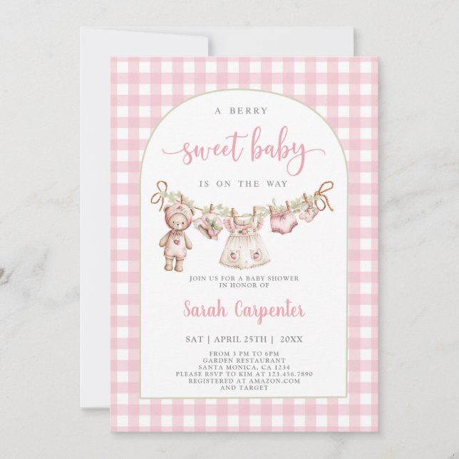 Invitación a Chica de Berry Sweet Baby Shower (Anverso)