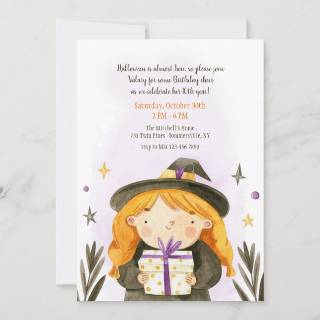 Invitación a Chica de cumpleaños de Halloween (Anverso)