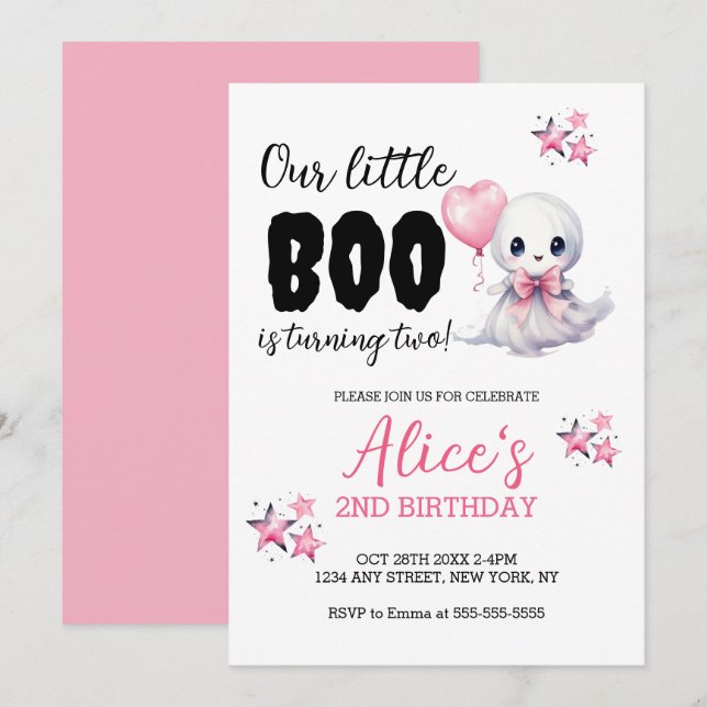 Invitación a Chica de cumpleaños de Little Boo Hal (Anverso / Reverso)
