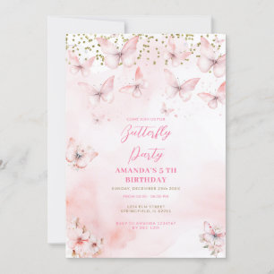 Invitación a Chica de cumpleaños de mariposa rosa