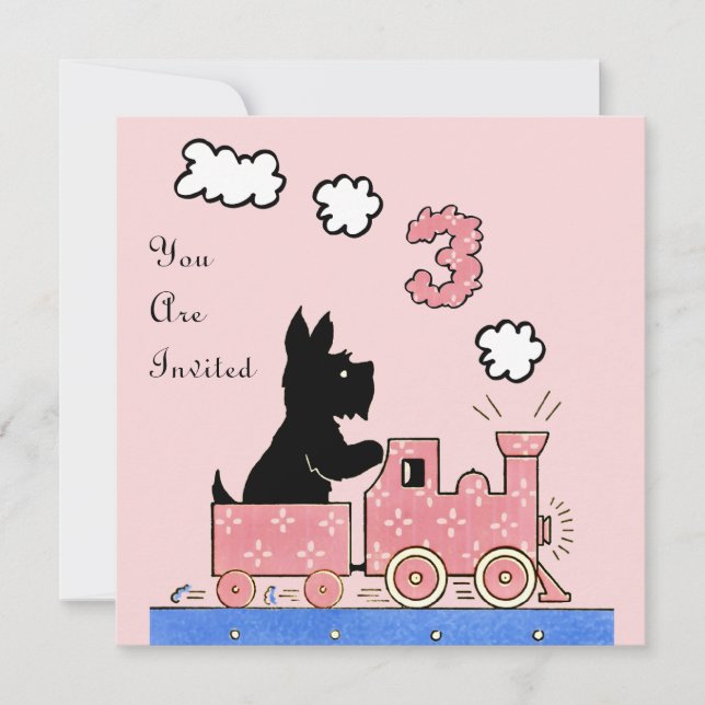 Invitación a Chica de cumpleaños de tres años de a (Anverso)
