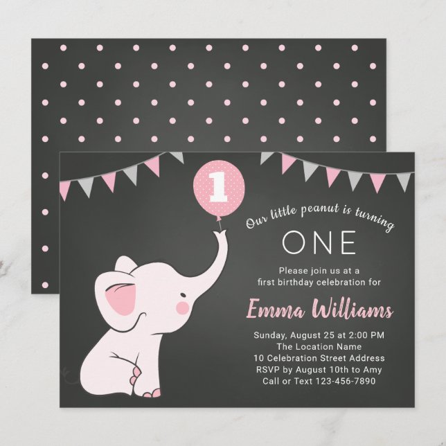 Invitación a Chica de cumpleaños por elefante - Ed (Anverso / Reverso)