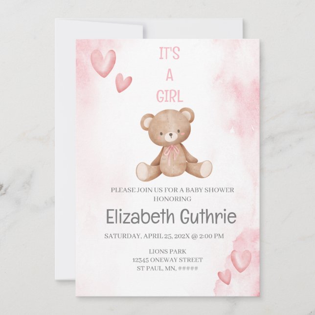 Invitación a chica de Dusty Pink Baby Shower (Anverso)