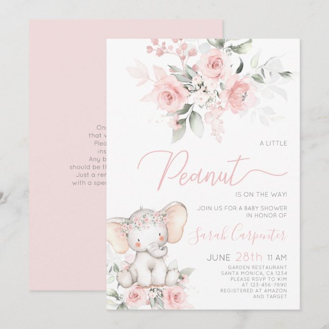 Invitación a Chica de Elephant Baby Shower (Anverso / Reverso)