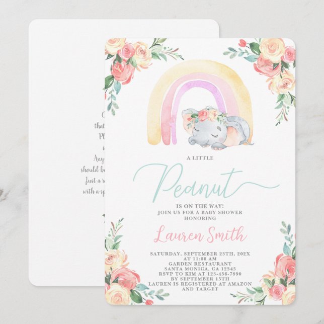 Invitación a Chica de Elephant Baby Shower (Anverso / Reverso)