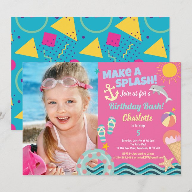 Invitación a chica de fotos de cumpleaños del fies (Anverso / Reverso)