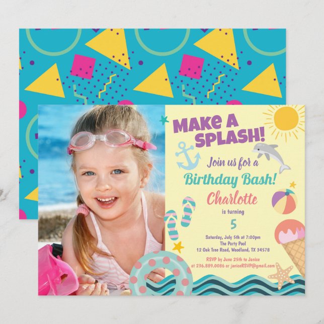 Invitación a chica de fotos de cumpleaños del fies (Anverso / Reverso)