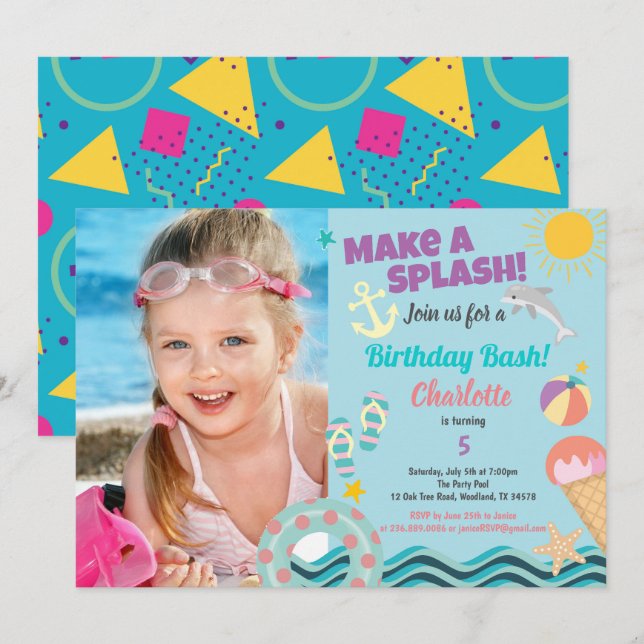 Invitación a chica de fotos de cumpleaños del fies (Anverso / Reverso)