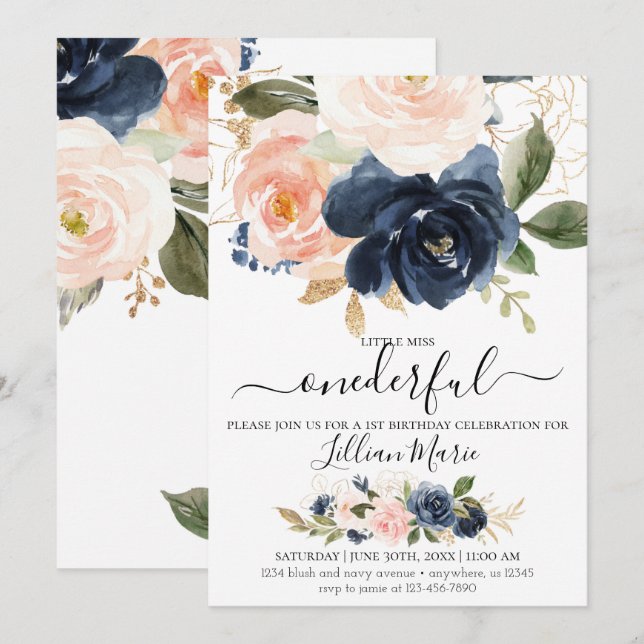 Invitación a Chica de la Marina y Rubor por cumple (Anverso / Reverso)