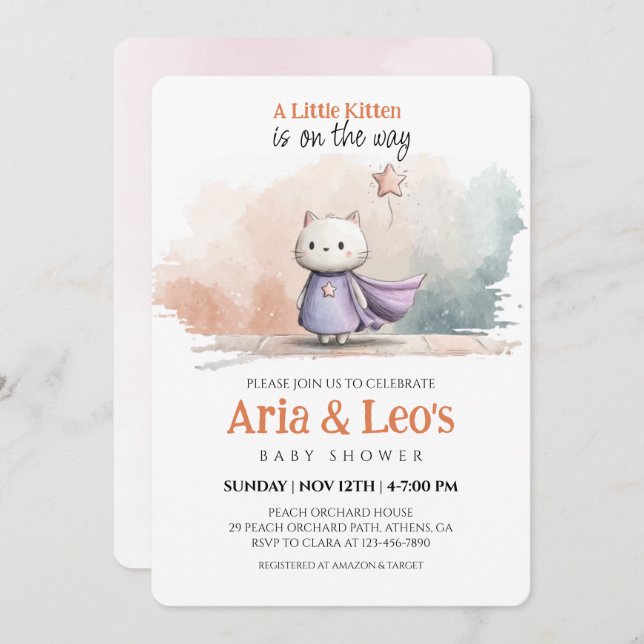 Invitación a Chica de Little Kitten Baby Shower (Anverso / Reverso)