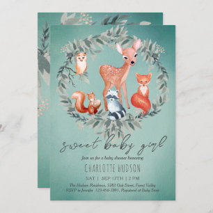 Invitación a Chica de Woodland Animals Baby Shower