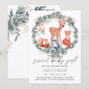 Invitación a Chica de Woodland Animals Baby Shower