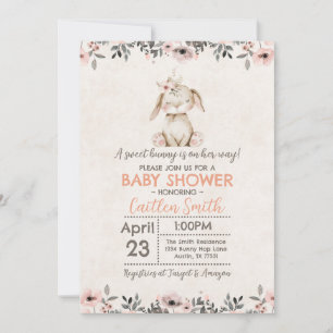 Invitación a Chica dulce Baby Shower de Conejo Con