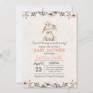 Invitación a Chica dulce Baby Shower de Conejo Con