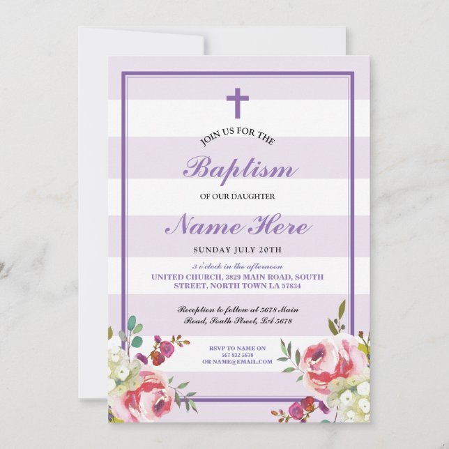 Invitación a Chica Floral Purple Stripe Floral (Anverso)