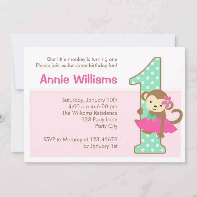 Invitación a Chicas con Tutu el primer cumpleaños  (Anverso)