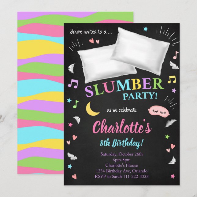 Invitación a Chicas de Sleepover Fiesta de madera (Anverso / Reverso)