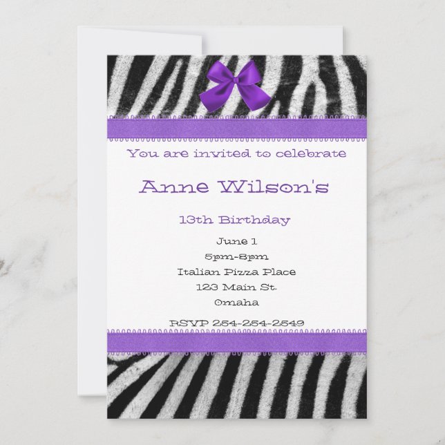 Invitación a Chicas morados y cebras (Anverso)