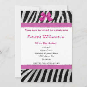 Invitación a Chicas rosados y cebra
