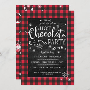 Invitación a chocolate caliente con copos de nieve