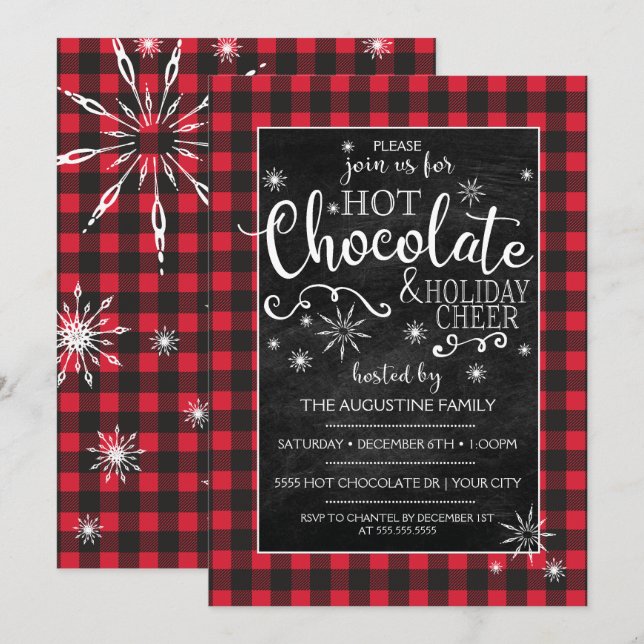 Invitación a chocolate caliente con estampado de c (Anverso / Reverso)