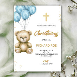 Invitación A christening Invitation features a teddy bear