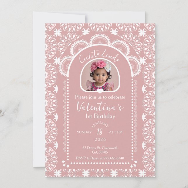 Invitación a Cielito Lindo Primer Cumpleaños Con F (Anverso)